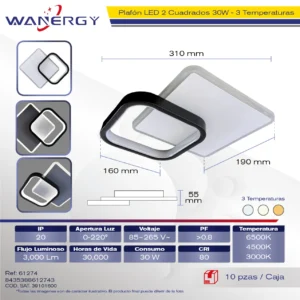 PLAFON LED TECHO MODERNO CUADRADO TRES TEMPERATURAS +
