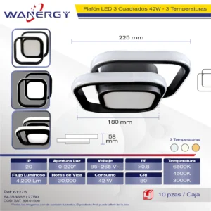 PLAFON LED TECHO MODERNO CUADRADO TRES TEMPERATURAS +
