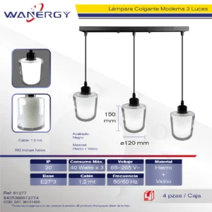 LAMPARA COLGANTE MODERNA 3 ESFERAS BLANCO TRES TEMPERATURAS METAL Y CRISTAL 40W 85-265V *3P + E27