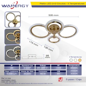 LAMPARA LED TECHO MODERNO METAL Y SILICON TRES TEMPERATURAS DORADO +