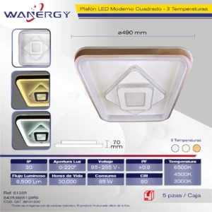 PLAFON LED TECHO MODERNO CUADRADO TRES TEMPERATURAS BLANCO + : +