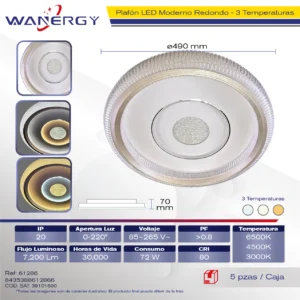 PLAFON LED TECHO MODERNO REDONDO TRES TEMPERATURAS BLANCO+GRIS + : +