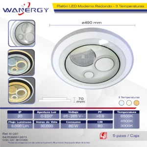 PLAFON LED TECHO MODERNO REDONDO TRES TEMPERATURAS BLANCO + :