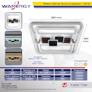 PLAFON LED TECHO MODERNO CUADRADO TRES TEMPERATURAS BLANCO +PVC+PS+