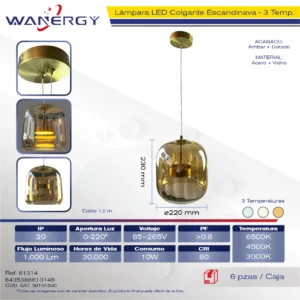 LAMPARA COLGANTE DECORATIVO CRISTAL DORADO TRES TEMPERATURAS + +PS