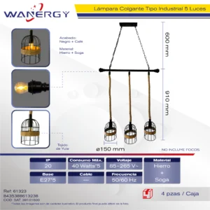 LAMPARA COLGANTE 3+2 LUCES DECORATIVO MODERNO TEJIDA SOGA 3+2 + 1