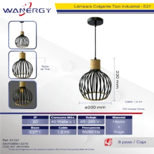 LAMPARA COLGANTE INDUSTRIAL ESFERICA +