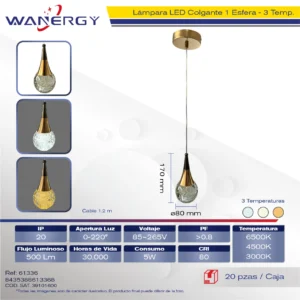 LAMPARA COLGANTE MODERNA ESFERAS TRES TEMPERATURAS METAL Y CRISTAL +
