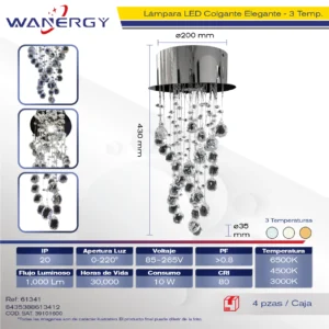 LAMPARA COLGANTE ELEGANTE CRISTAL D3CM GU10