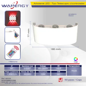 ARBOTANTE LED TIPO TELESCOPIO BLANCO 6 LED RGB C/CONTROLADOR C/ MEMORIA