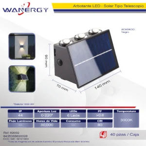 ARBOTANTE LED SOLAR TIPO TELESCOPIO SOLAR 6 LED