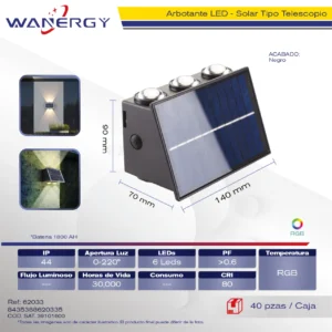 ARBOTANTE LED SOLAR TIPO TELESCOPIO RGB 6 LED