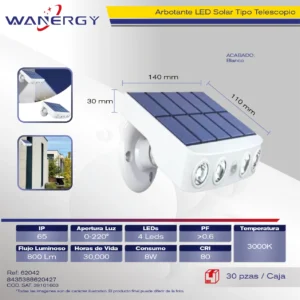 ARBOTANTE LED SOLAR TIPO TELESCOPIO BLANCO