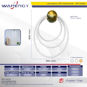 ARBONTANTE MODERNO DORADO 3 AROS LED TRES TEMPERATURAS METALICO Y SILICON