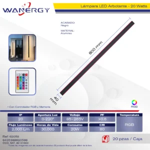 ARBOTANTE BARRA RGB C/CONTRADOR Y MEMORIA 80CM NEGRO ALUMINIO