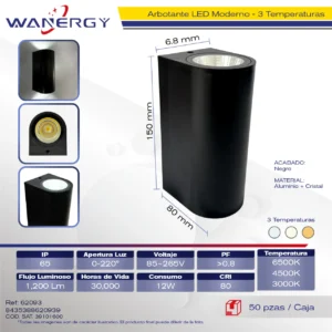 ARBOTANTE LED MODERNO NEGRO TRES TEMPERATURAS ABS COB