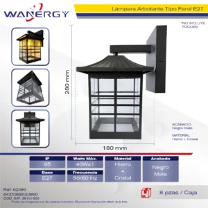 FAROL DE PARED ALUMINIO NEGRO
