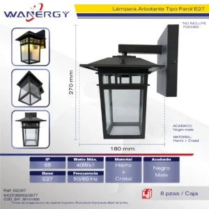 FAROL DE PARED ALUMINIO NEGRO E27