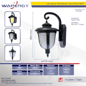 FAROL DE PARED NEGRO E27