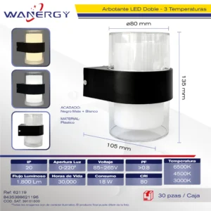 ARBOTANTE LED TRES TEMPERATURAS 18W 2835-26D 80Lm/W