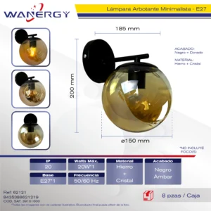 AEBOTANTE LED LECTURA GLOBO MODERNO METALICO Y CRISTAL +