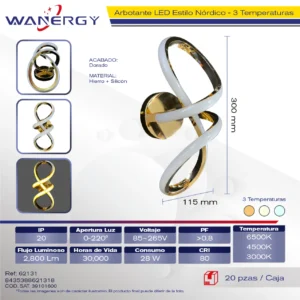 ARBOTANTE MODERNO EN ESPIRAL DORADO TRES TEMPERATURAS +PVC