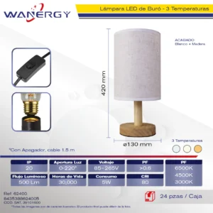 LAMPARA DE BURO MADERA TRES TEMPERATURAS