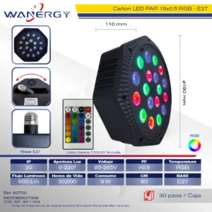 CAÑON PAR LED 18 RGB-E27 CON CONTROLADOR 18L E27