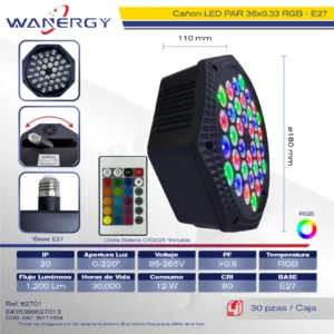 CAÑON PAR LED 36 RGB-E27 CON CONTROLADOR 36L E27