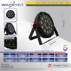 CAÑON PAR LED 18 RGB-E27 CON CONTROLADOR 9W