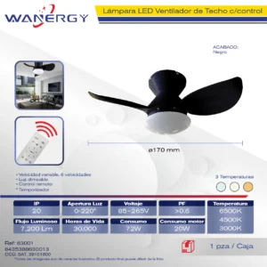VENTILADOR TECHO 3 ASPAS LAMPARA MODERA 2 EN 1 LUZ 3 TEMPERATURAS 6 VELOCIDADES LUZ DIMEABLE C/TEMPORIZADOR C/CONTROL