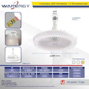 LAMPARA LED VENTILADOR C/AROMATIZANTE AMBIENTAL 3 TEMPERATURAS 3 VELOCIDADES LUZ DIMEABLE