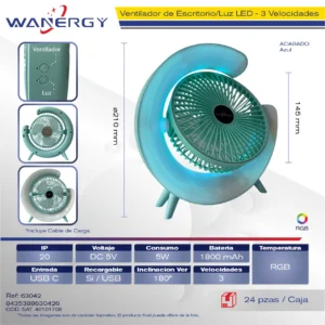 VENTILADOR VEBREDA CUELLO PORTATIL USB RECARGABLE 3 MODOS FATILADOR 5W ABS 1800MAH 3