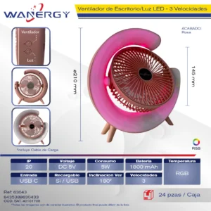 VENTILADOR VEBREDA CUELLO PORTATIL USB RECARGABLE 3 MODOS FATILADOR 5W ABS 1800MAH 3
