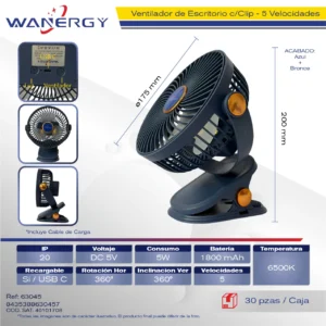 VENTILADOR PORTATIL USB RECARGABLE 3 MODOS FATILADOR 5W PP 1200MAH 3