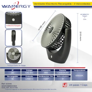 VENTILADOR PORTATIL USB RECARGABLE 5W F05 ABS USB 1200MAH