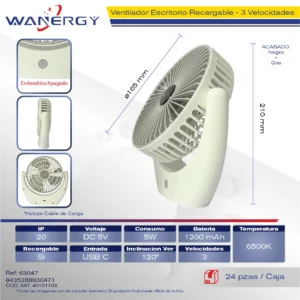 VENTILADOR PORTATIL USB RECARGABLE 5W F05 ABS USB 1200MAH