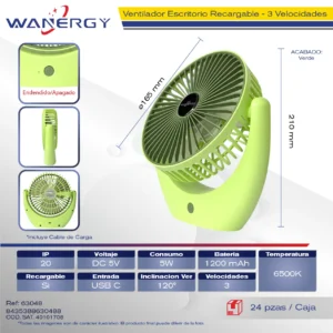 VENTILADOR PORTATIL USB RECARGABLE 5W F05 ABS USB 1200MAH
