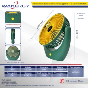 VENTILADOR PORTATIL USB RECARGABLE 5W F05 ABS USB 1200MAH