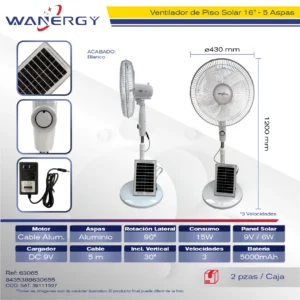 VENTILADOR SOLAR DE PISO 5 ASPAS 16" FS-168