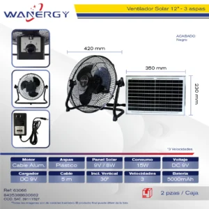 VENTILADOR SOLAR DE PISO 3 ASPAS 12" FS-118