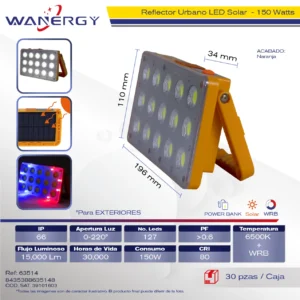 REFRECTOR URBANO SOLAR RECARGABLE C/SIRENA RGB/POWER BANK