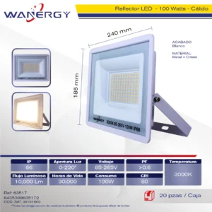 REFLECTOR LED 100W BLANCO IP66 3000K 85-265V