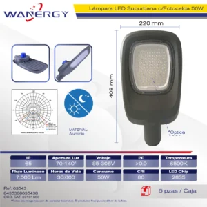 SUBURBANA RAQUETA LED FUNDICION DE ALUMINIO GRIS C/FOTO CELDA 0W