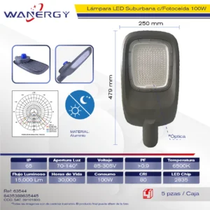 SUBURBANA RAQUETA LED FUNDICION DE ALUMINIO GRIS C/FOTO CELDA 0W