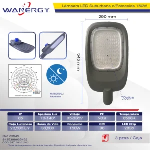 SUBURBANA RAQUETA LED FUNDICION DE ALUMINIO GRIS C/FOTO CELDA 0W