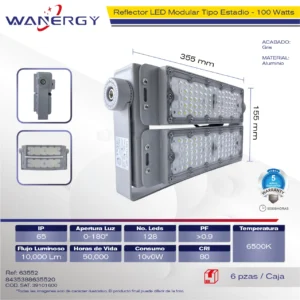 REFLECTOR DOBLELED 128LED 100W ALUMINIO 6500K