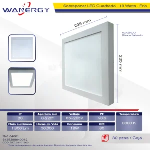 SOBREPONER CUADRADO 18W