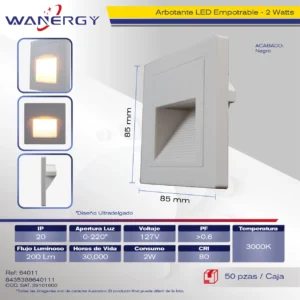 ARBOTANTE LED EMPOTRABLE 2W ESCALERAA MUROS PAREDES ABS BLANCO