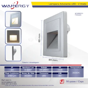ARBOTANTE LED EMPOTRABLE 2W ESCALERAA MUROS PAREDES ABS PLATEADO